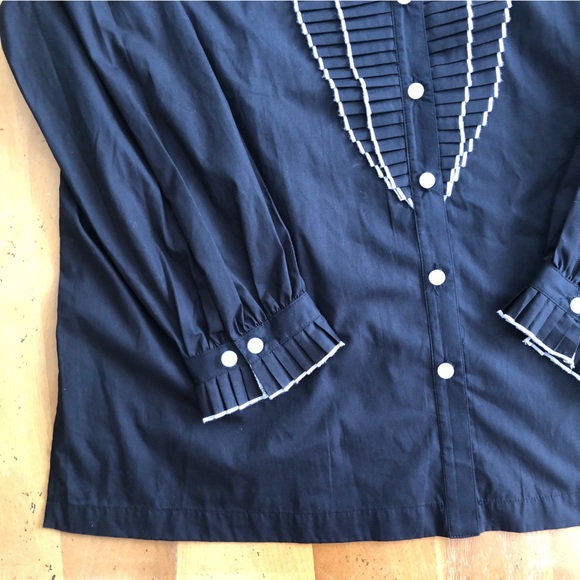 Vintage Bob Mackie Black and White Accordion Tuxedo Shirt Ruffles Pearl Pleated - Picture 5 of 11